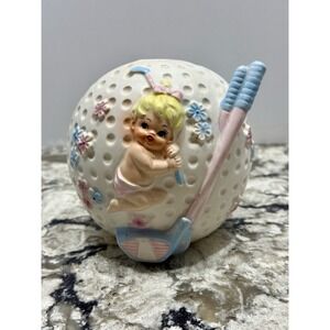 Vintage Baby Girl Golfer Golf Ball Ceramic Nursery Planter by Napcoware Japan
